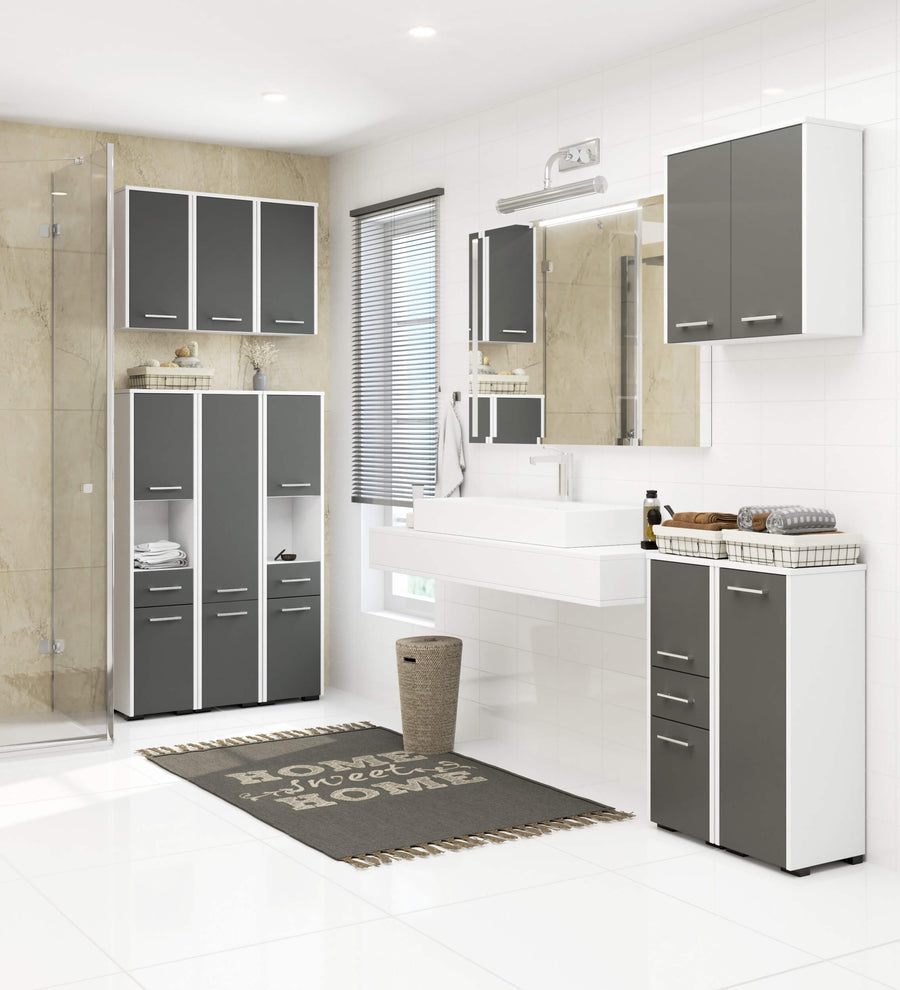 Badezimmerschrank – FIN – Moderner Badschrank mit Schublade und praktischem Stauraumdesign