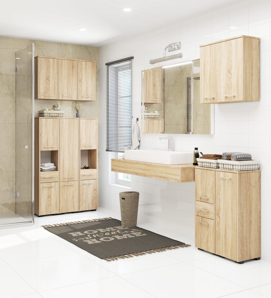 Badezimmerschrank – FIN – Platzsparender Badschrank mit viel Stauraum und modernem Look