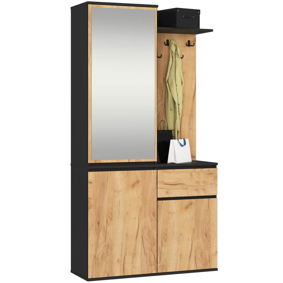 Garderobe – ENTRO – Garderobenschrank mit Spiegel, 3 Türen und Schublade