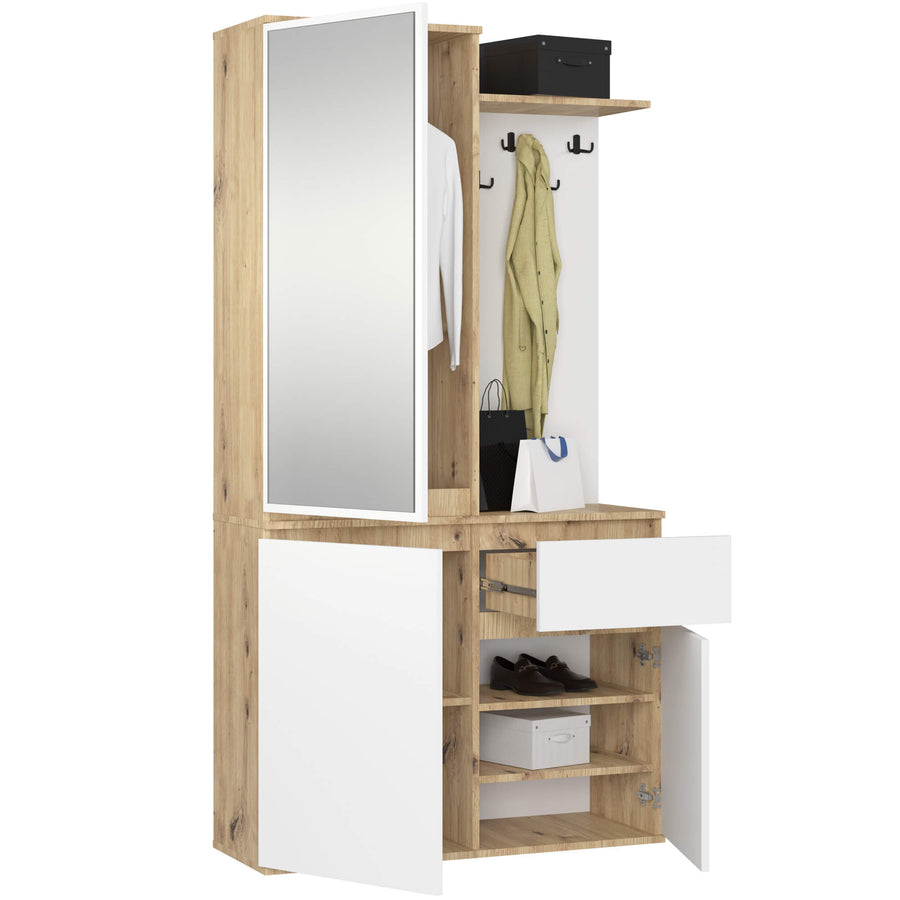 Garderobe – ENTRO – Garderobenschrank mit Spiegel, 3 Türen und Schublade