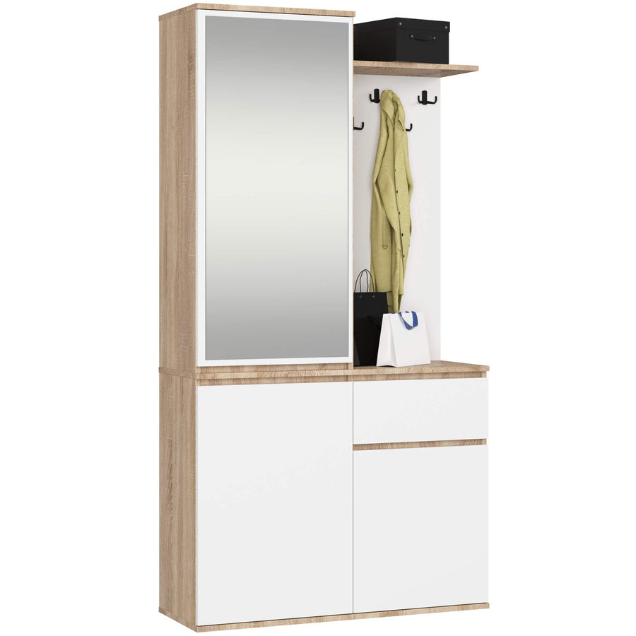 Garderobe – ENTRO – Garderobenschrank mit Spiegel, 3 Türen und Schublade
