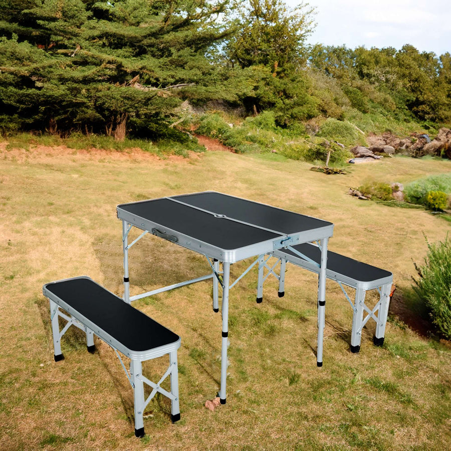Campingmöbel Set – ROI – Klappbarer Campingtisch mit 2 Sitzbänken für Outdoor und Reisen