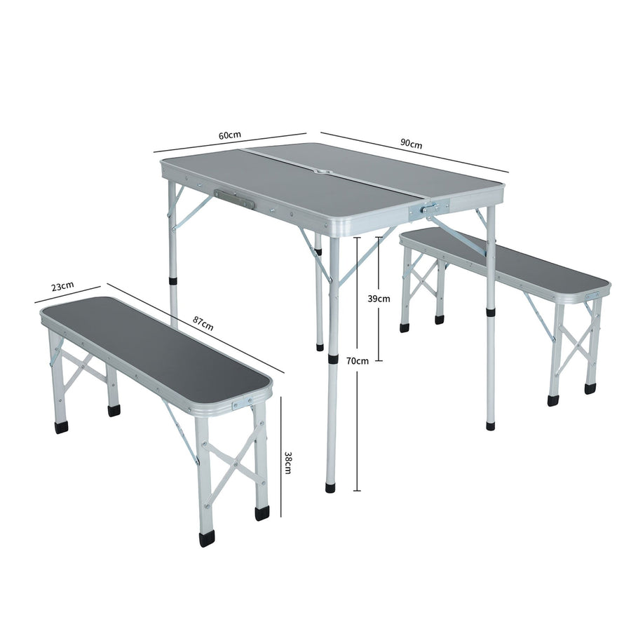 Campingmöbel Set – ROI – Klappbarer Campingtisch mit 2 Sitzbänken für Outdoor und Reisen