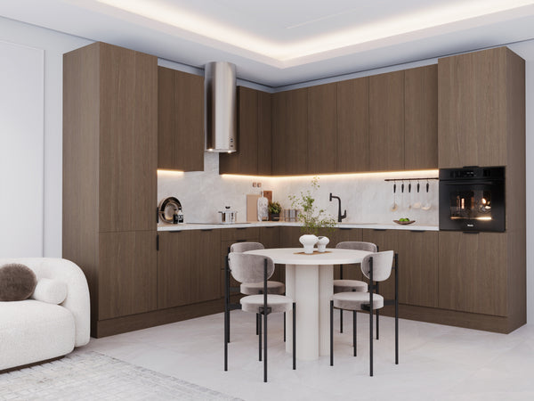 Winkelküche - L-Küche - Küchenzeile 310 x 290 cm Livaro – KU-S36 – Dunkle Eiche – Ohne Arbeitsplatte & Elektrogeräte