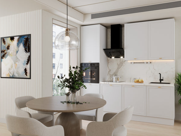 Küchenzeile 240 cm Livaro – KU-S32 – Weiß / Weiß Rahmen – Ohne Arbeitsplatte & Elektrogeräte