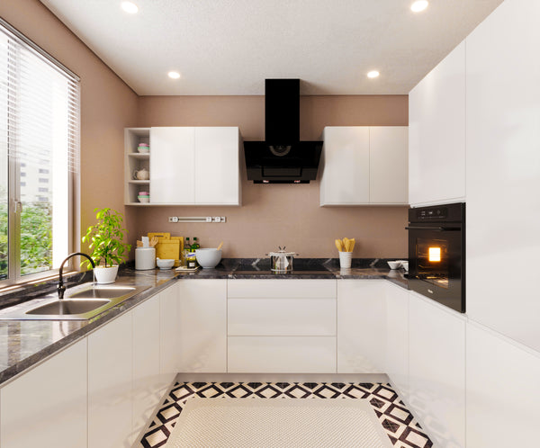 Winkelküche 260 x 210 cm Glanzia – KU-S12 – Weiß – Glanz Ohne Arbeitsplatte & Elektrogeräte