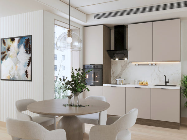 Küchenzeile 240 cm Livaro – KU-S26 – Beige / Dunkle Eiche Ohne Arbeitsplatte & Elektrogeräte