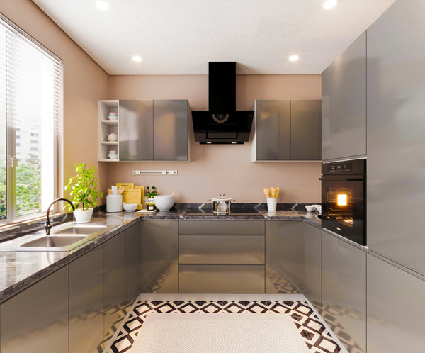 Winkelküche 260 x 210 cm Glanzia – KU-S11 – Grau – Glanz Ohne Arbeitsplatte & Elektrogeräte