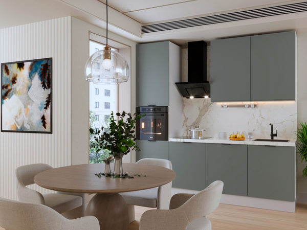 Küchenzeile 240 cm Livaro – KU-S21 – Grün Matt / Weiß – Ohne Arbeitsplatte & Elektrogeräte