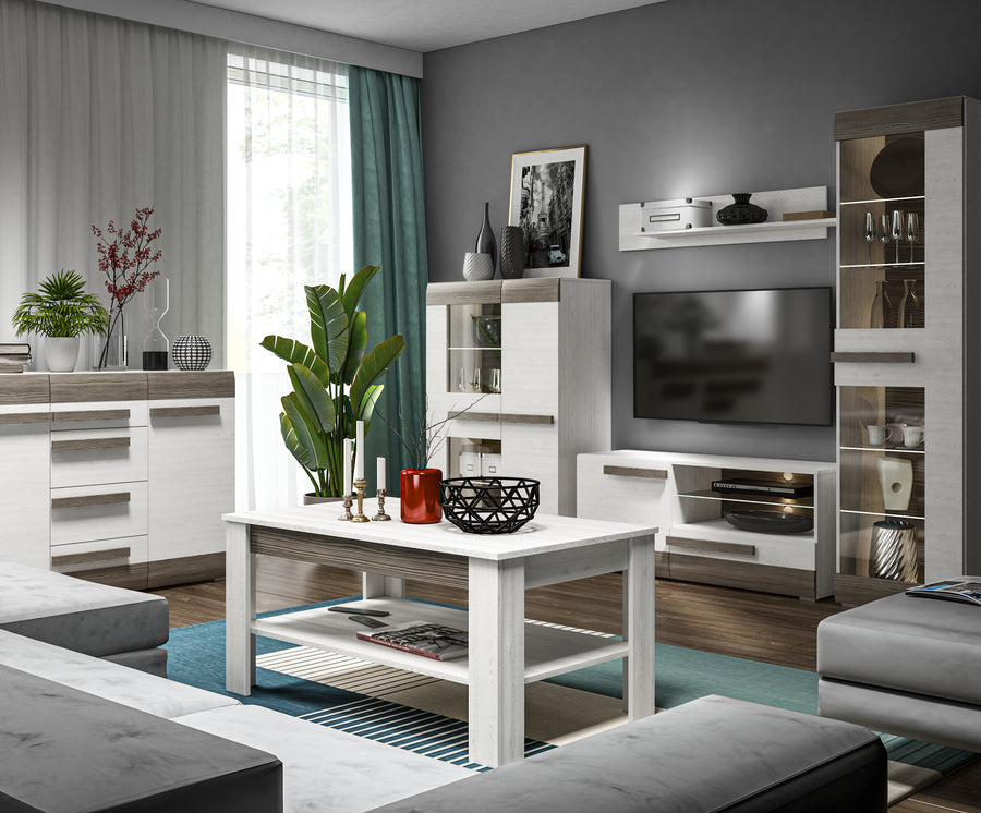 Vitrine – BLANCO 0201 – Elegante Schmalvitrine mit Glaselementen
