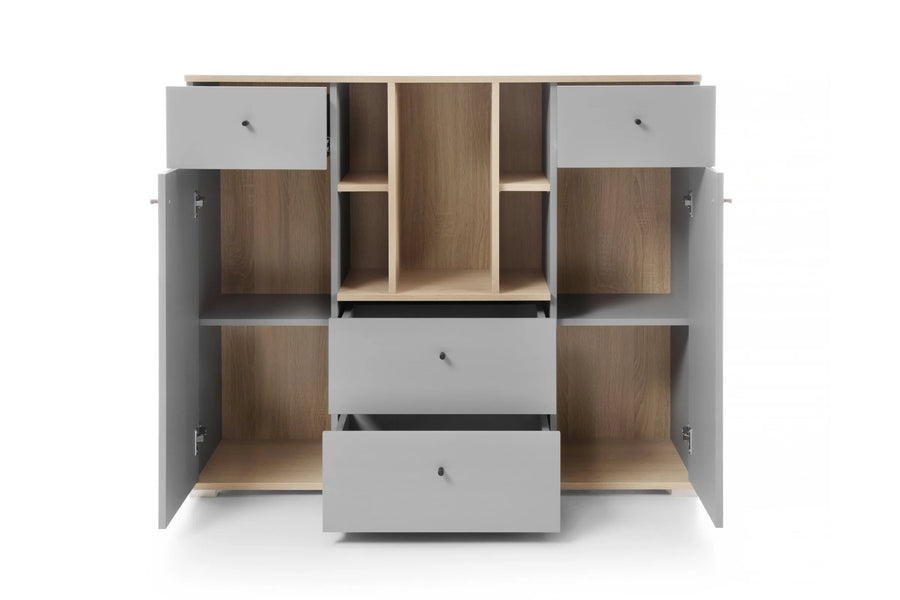 Schlafzimmer Set – 6 Teile – ORO System – Grau / Sonoma Eiche – Modernes Kinder- und Jugendzimmer mit Stauraum