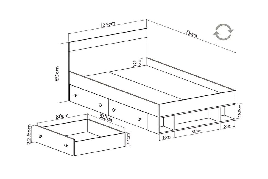 Schlafzimmer Set – PIXEL System – 7 Teile – Sonoma Eiche / Grau – Modernes Jugendzimmer mit Eckschrank Ohne Matratze