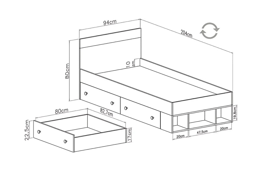 Schlafzimmer Set – PIXEL System – 6 Teile – Sonoma Eiche / Grau – Jugendzimmer mit Ecklösung Ohne Matratze