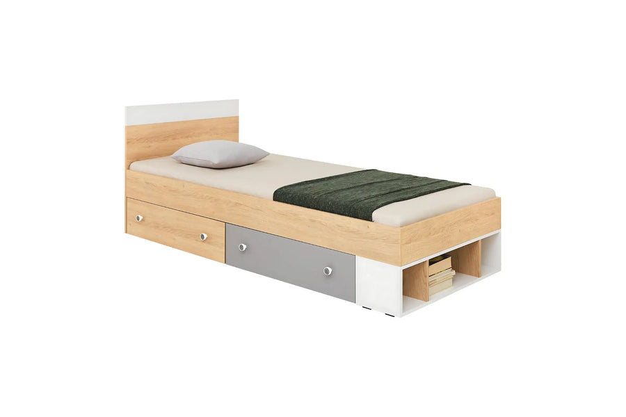 Schlafzimmer Set – PIXEL System – 6 Teile – Sonoma Eiche / Grau – Jugendzimmer mit Ecklösung Ohne Matratze
