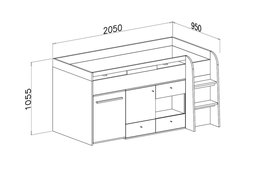 Funktionsbett – ORO System 08 – Praktisch mit Stauraum und Schreibtisch – Ohne Matratze