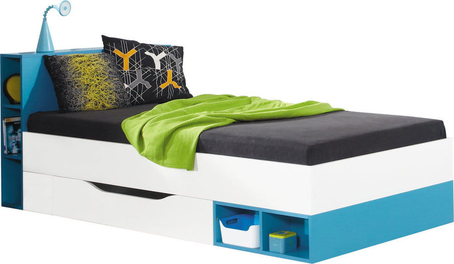Schlafzimmer Set – 8 Teile – MOBI System – Weiß / Blau – Praktische Kombination für Kinder- und Jugendzimmer