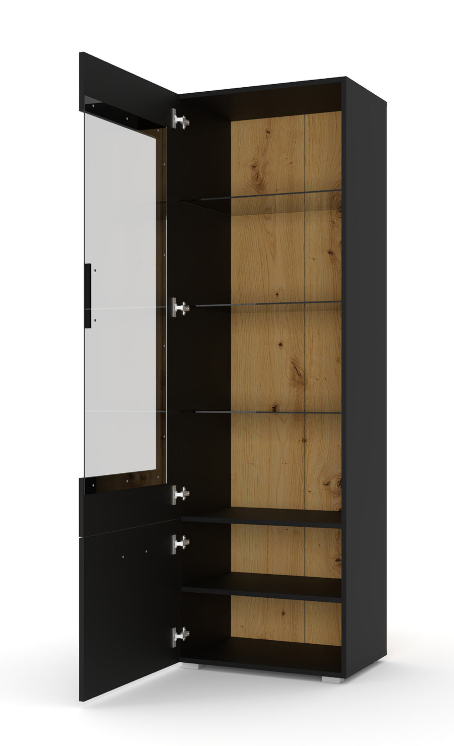 Vitrine – ANETTE – 60 cm Schwarz Matt / Artisan Eiche