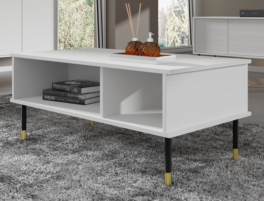 Couchtisch – SHERWOOD – 110 cm Moderner Wohnzimmertisch mit Ablagefächern