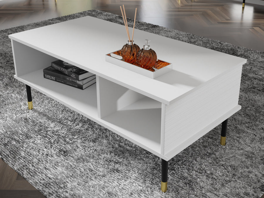 Couchtisch – SHERWOOD – 110 cm Moderner Wohnzimmertisch mit Ablagefächern