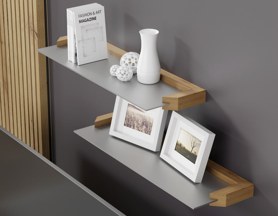 Wandregal – AURIS I – 60 cm Modernes Hängeregal-Set aus Glas und Holzoptik