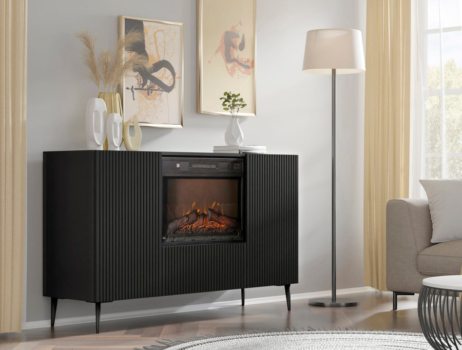 Kommode – RAVENNA B – 140 cm Sideboard mit integriertem Elektrokamin und Stauraum