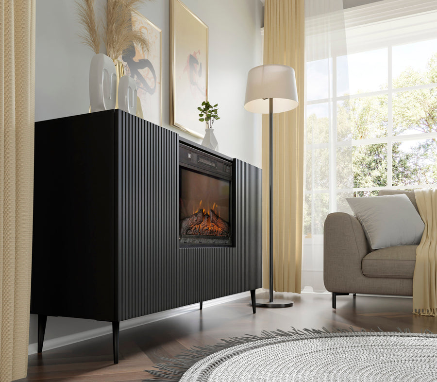 Kommode – RAVENNA B – 140 cm Sideboard mit integriertem Elektrokamin und Stauraum