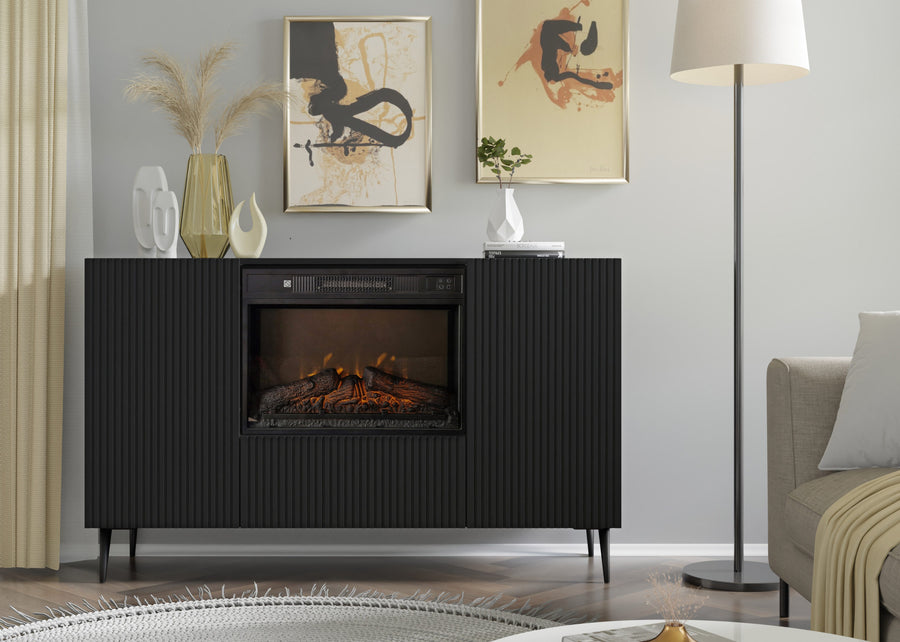 Kommode – RAVENNA B – 140 cm Sideboard mit integriertem Elektrokamin und Stauraum