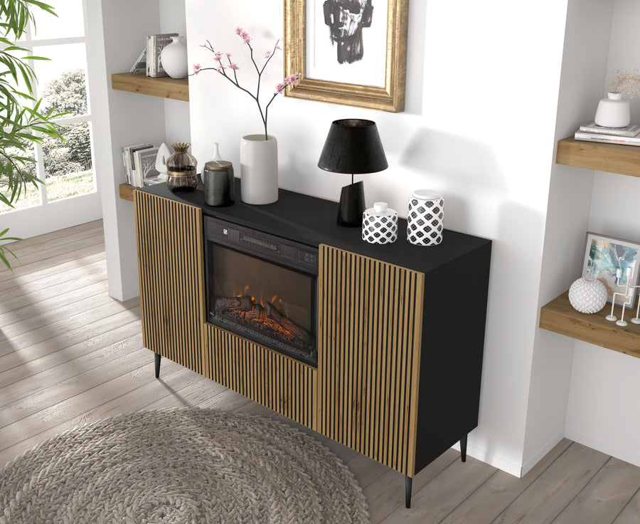 Kommode – RAVENNA B – 140 cm Sideboard mit integriertem Elektrokamin und Stauraum