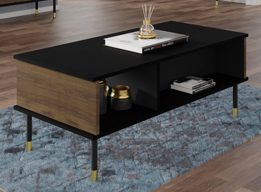 Couchtisch – SHERWOOD – 110 cm Moderner Wohnzimmertisch mit Ablagefächern