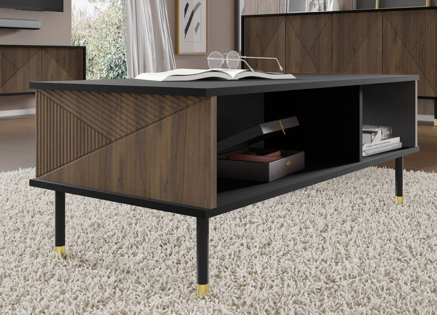 Couchtisch – WOODY IV – 110 cm Moderner Wohnzimmertisch mit Fräsfronten