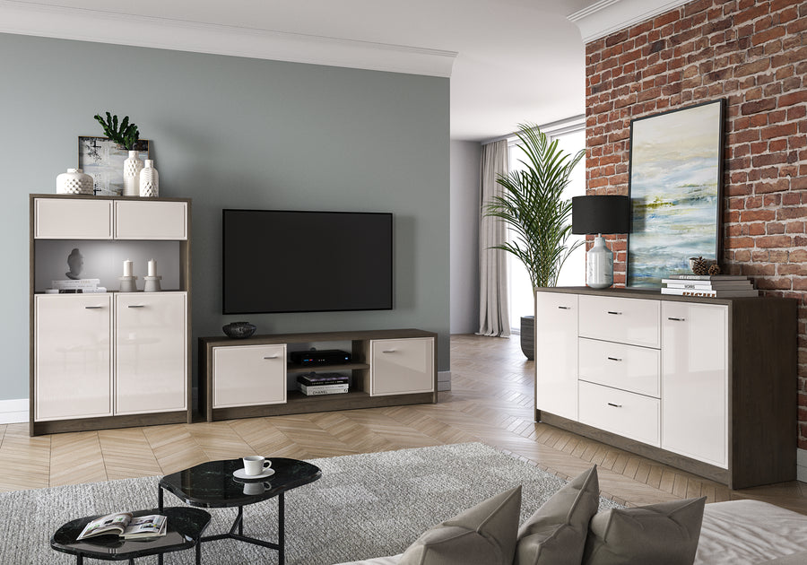 Wohnzimmer Set 3-teilig – AVANTE – Modernes Möbelset mit LED-Beleuchtung und viel Stauraum