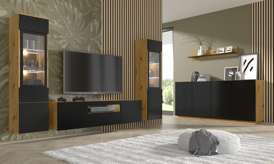 Vitrine – AURA – 1DS 150 Artisan Eiche / Schwarz Matt