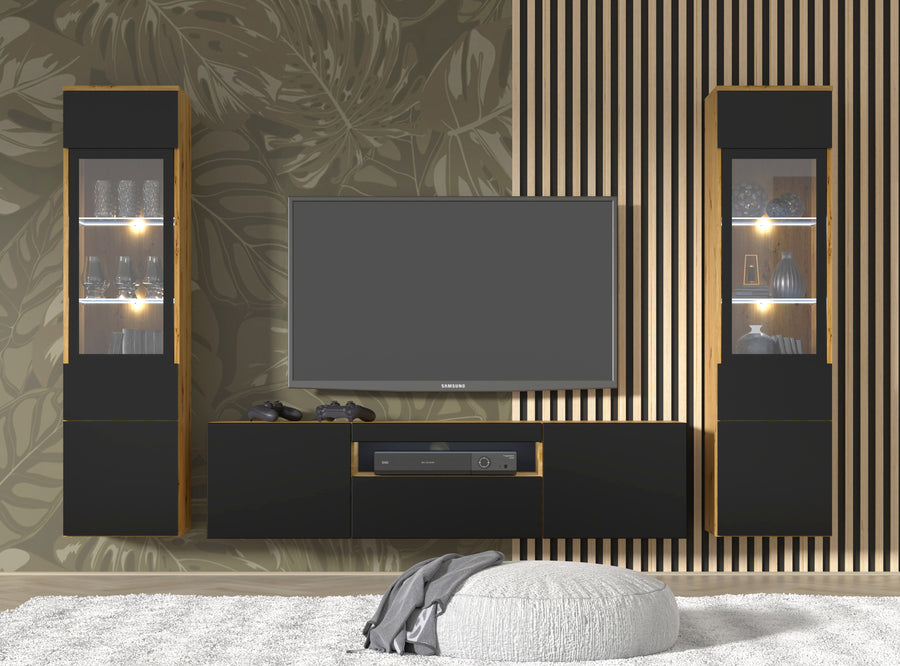 Vitrine – AURA – 1DS 150 Artisan Eiche / Schwarz Matt