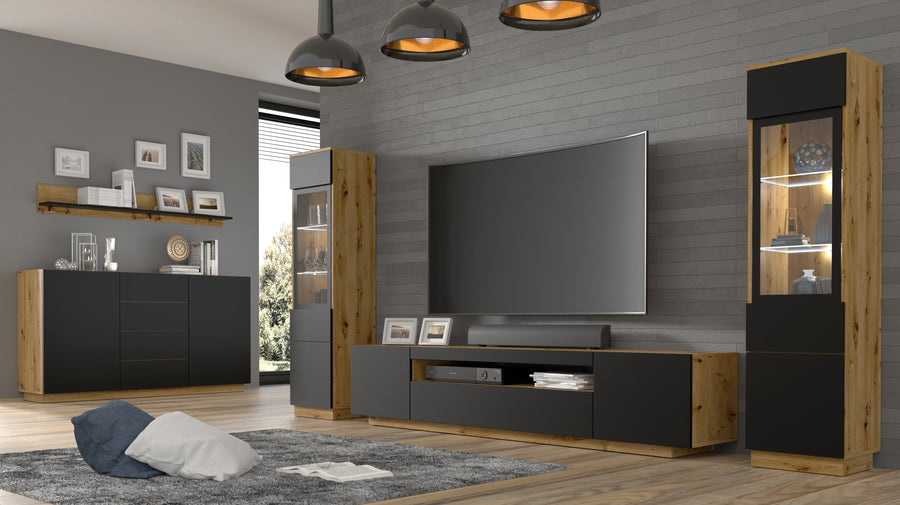 Vitrine – AURA – 1DS 150 Artisan Eiche / Schwarz Matt