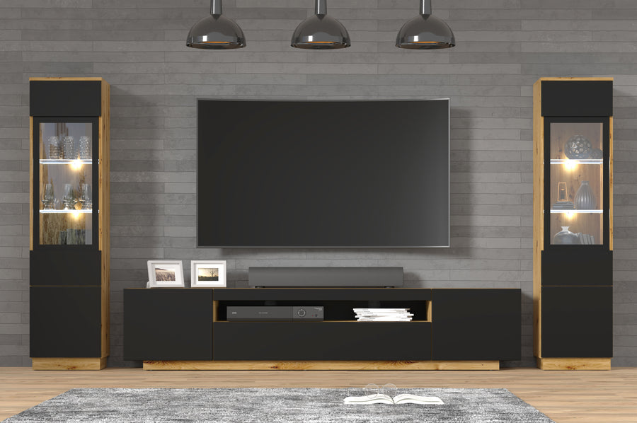 Vitrine – AURA – 1DS 150 Artisan Eiche / Schwarz Matt
