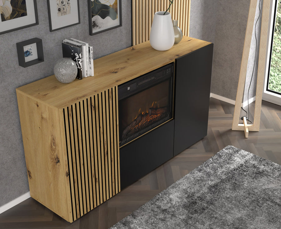 Kommode – AURIS I – 148 cm mit Kamin und Push-to-Open