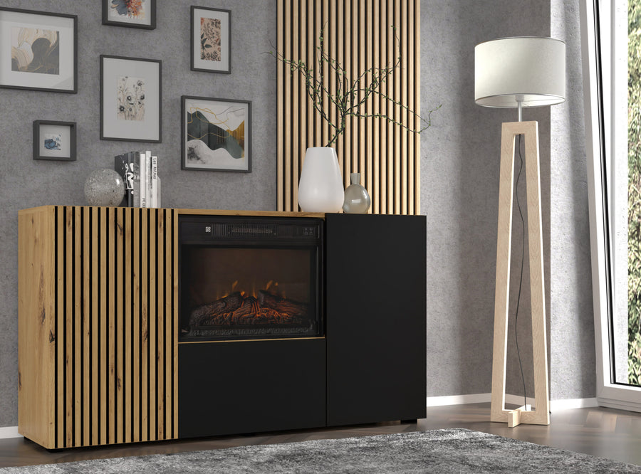 Kommode – AURIS I – 148 cm mit Kamin und Push-to-Open