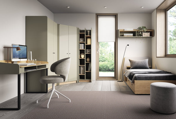 ALESSIO System Schlafzimmer-Set – 6 Teile – Bett – Regal – Kleiderschrank – Kleiderschrank – Schreibtisch – Wandregal – Grau - Funktionale Möbel für wachsende Ansprüche