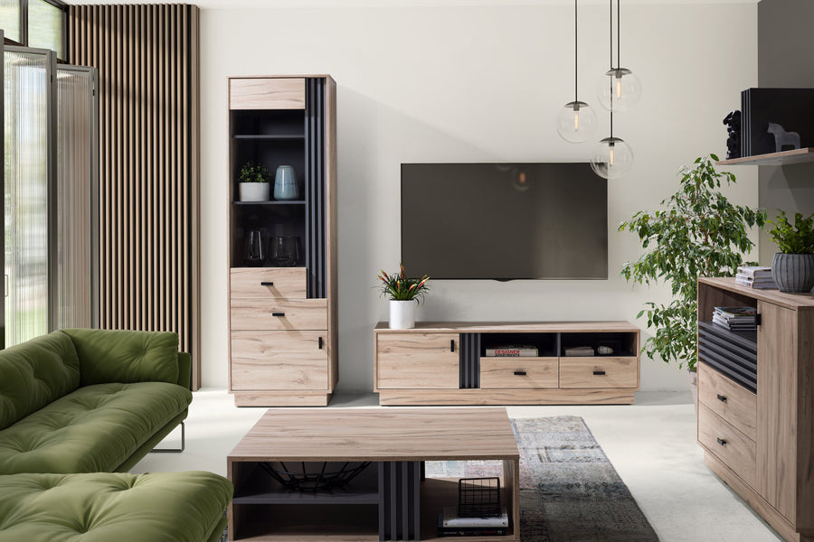 ALLMO System Wohnzimmer Set – 5 Teile – Sonoma Eiche – Zeitloses Design mit praktischen Funktionen
