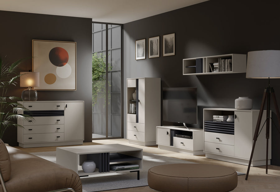 ALLMO System Wohnzimmer Set – 6 Teile – Kaschmir - Stilvolles Möbelensemble für moderne Wohnräume