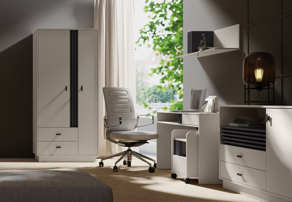 ALLMO System Schlafzimmer set – 5 Teile – Kleiderschrank – Kommode – Schreibtisch – Rollcontainer – Hängeregal – Kaschmir - Praktisch & Zeitgemäß