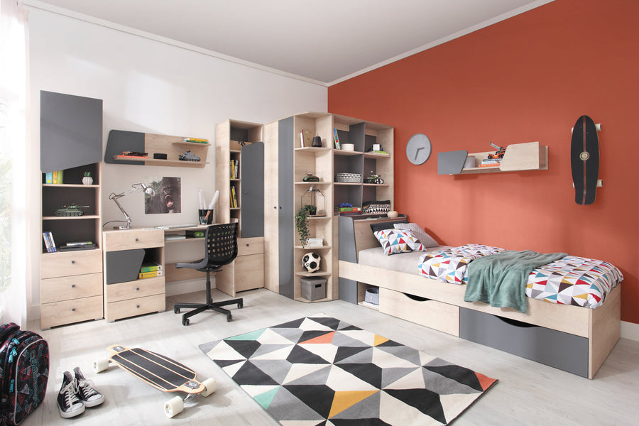 Schlafzimmer Set – 7 Teile – DELTA System – Artisan Eiche / Anthrazit – Jugendzimmer Komplettset ohne Matratze