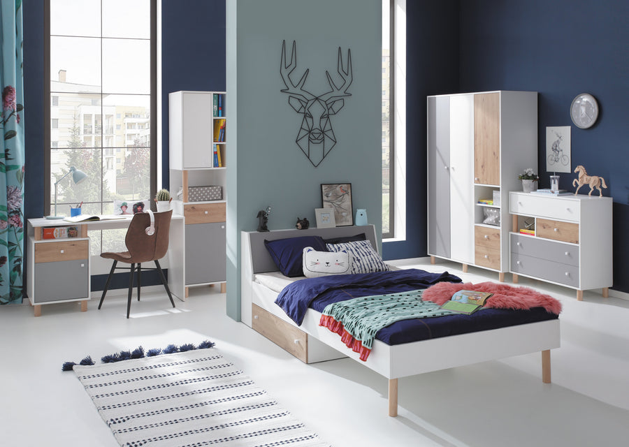 Schlafzimmer-Set – FARO – 5 Teile, Grau / Weiß, modern
