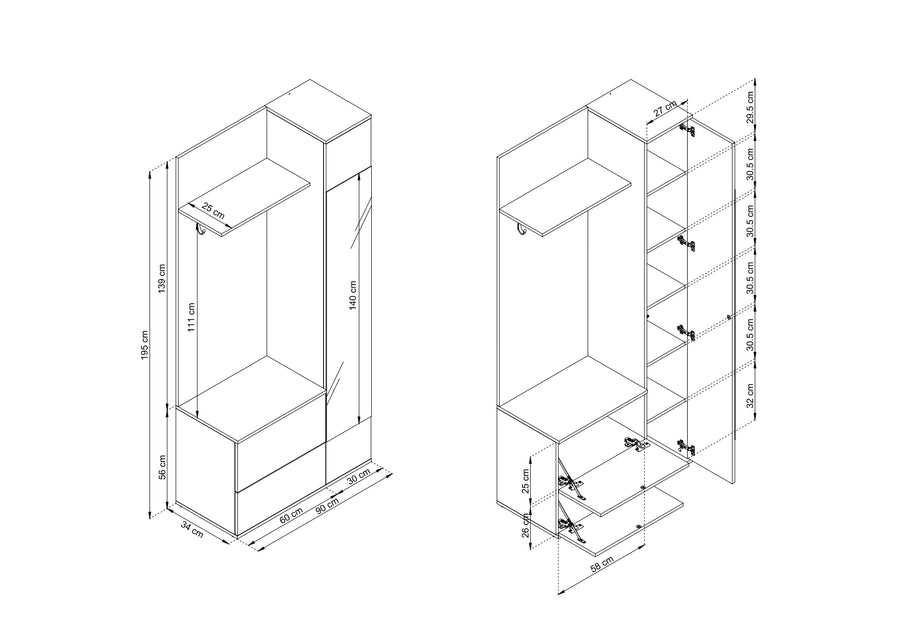 Garderobe – GREEN – Flurgarderobe mit Drehtür und Haken, mehrfarbig
