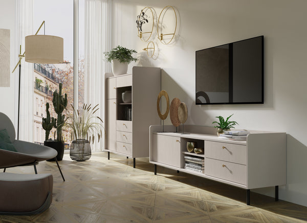 Wohnzimmer-Set – GRANDE – 2 Teile, Beige, stilvoller Stauraum
