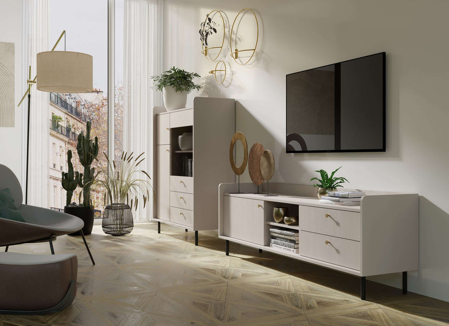 Wohnzimmer-Set – GRANDE – 2 Teile, Beige, stilvoller Stauraum