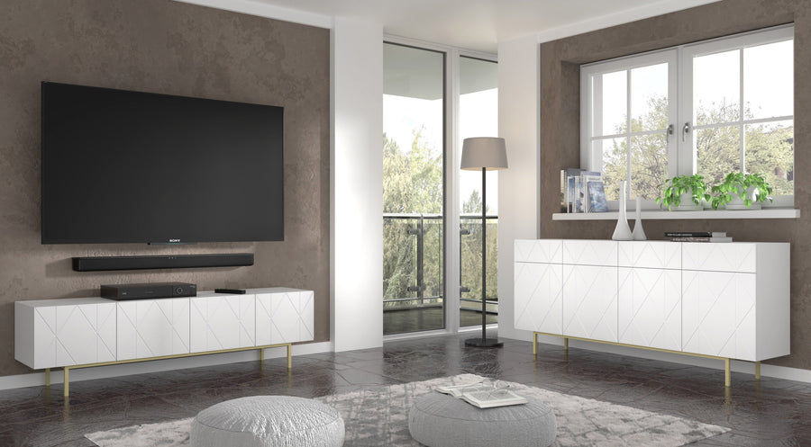 TV-Lowboard – KAIRO – Moderner Fernsehschrank mit Fräsfront und Metallgestell, 180 cm