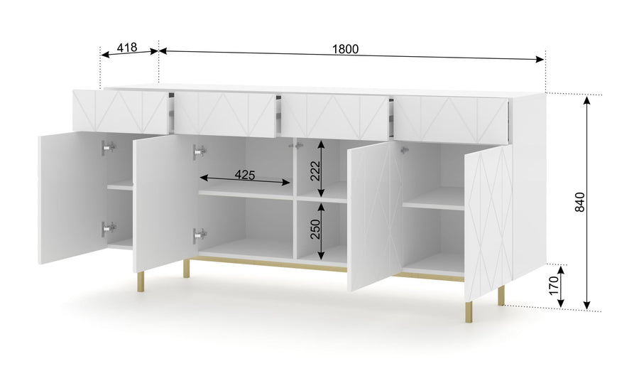 Kommode – KAIRO – Modernes Sideboard mit Fräsfront und Metallgestell, 180 cm