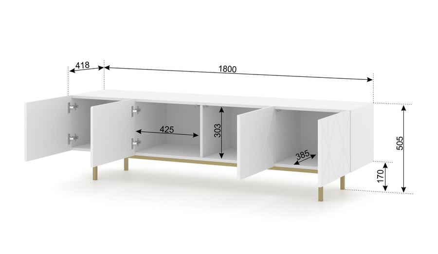 TV-Lowboard – KAIRO – Moderner Fernsehschrank mit Fräsfront und Metallgestell, 180 cm