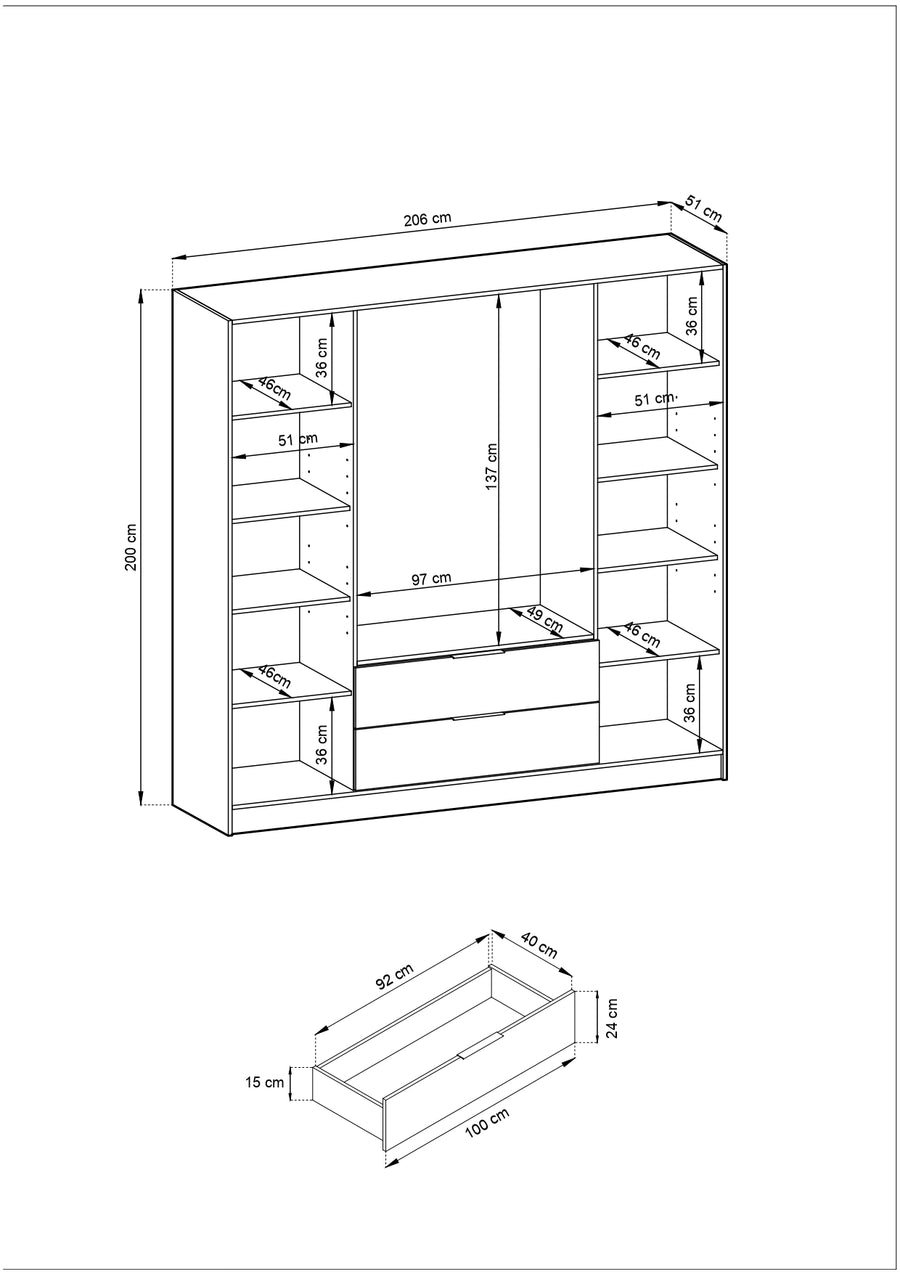 Kleiderschrank – KELLY 4D RM – Aluminiumrahmen – Glaselemente – Modernes Design für Schlafzimmer
